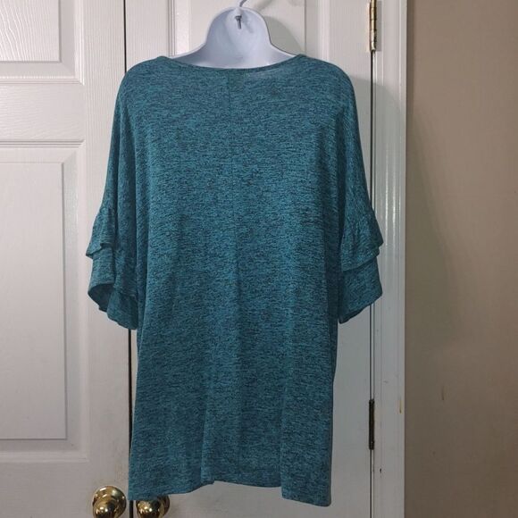 Bobbie Brooks plus size  turquois black blend tunic ruffle sleeve  Sz 3X - Picture 5 of 6